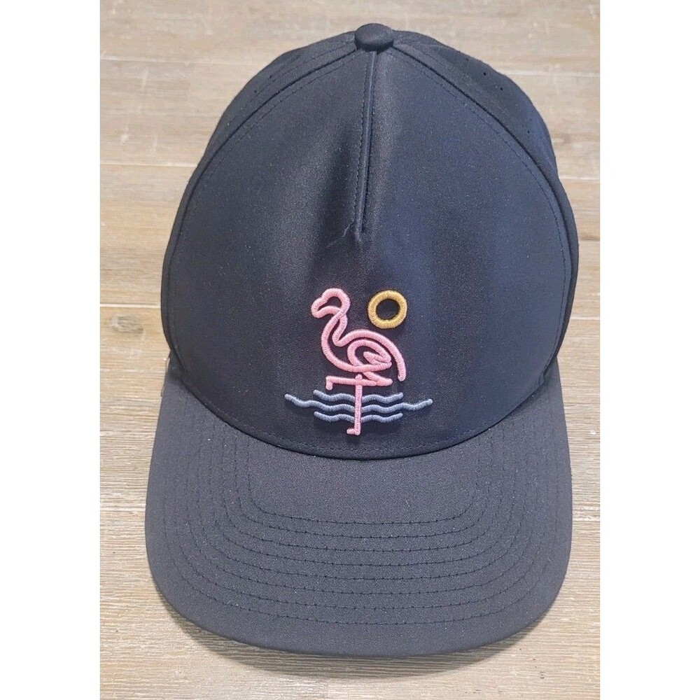 Waggle Golf Hat Flamingo Bay Black Cap Snapback Pink Logo Golfing